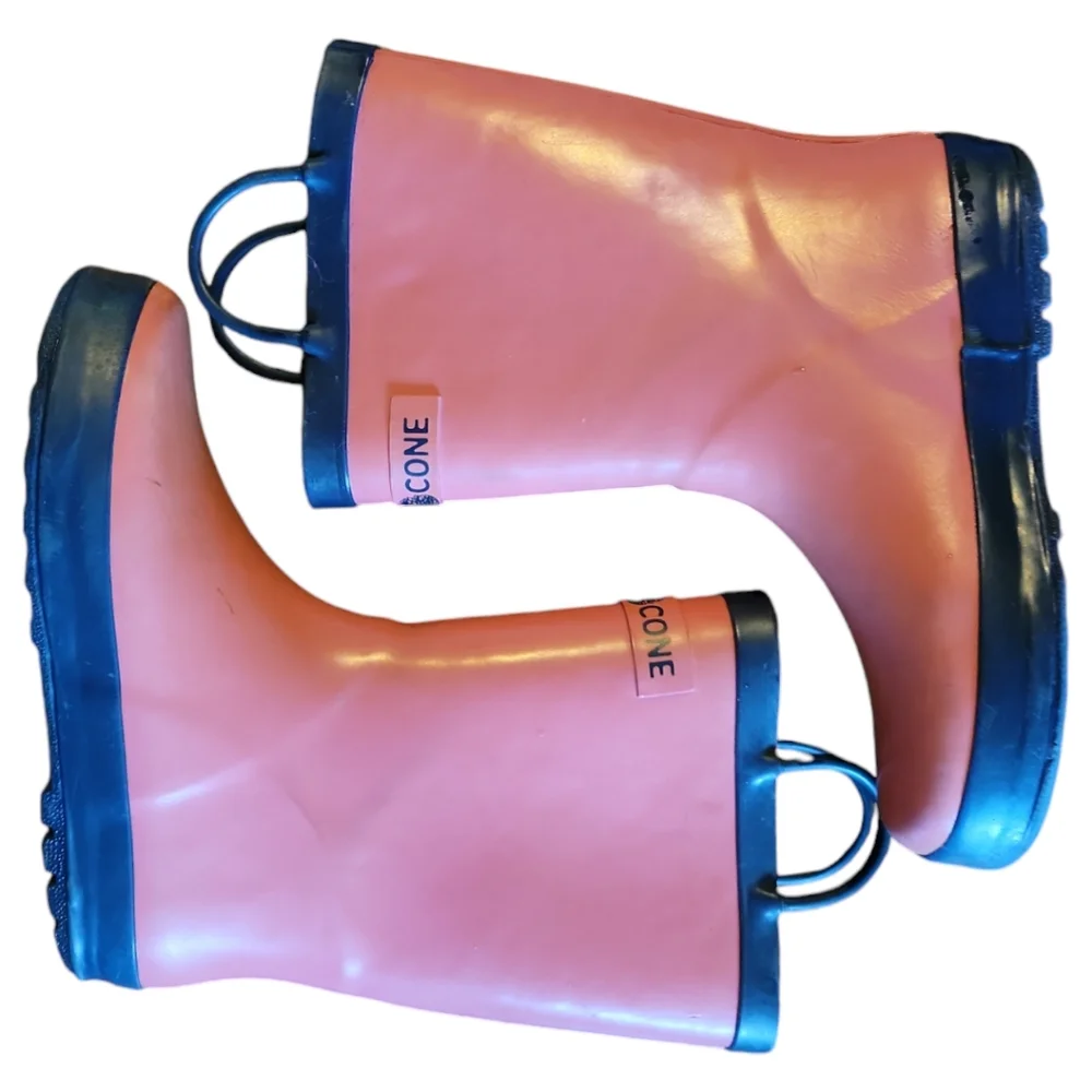 Girl's Lone Cone Kids Pink Black 100% Waterproof Rainboots Handles Size 2
